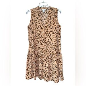 Nine West Women's Button Front Ruffle Hem Dress Animal Print‎ Size Medium